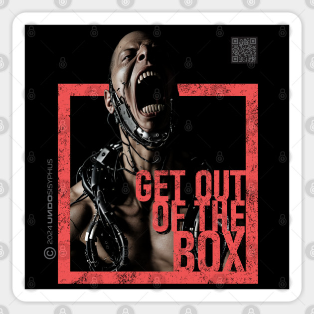 Get Out Of The Box (Black) | UndoSisyphus™ Dystechtopia™ Collection Sticker by UndoSisyphus