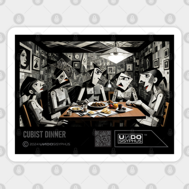 Cubist Dinner (Black) | UndoSisyphus™ Digital Avant-Garde Collection Sticker by UndoSisyphus