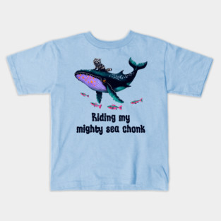 Raccoon Adventure Riding its Mighty Sea Chonk whale Kids T-Shirt