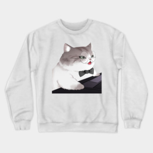Funny Cat Working o Laptop, Love Cats Crewneck Sweatshirt