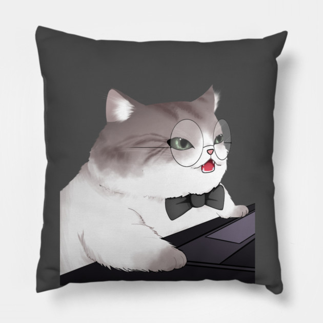 Funny Cat Working o Laptop, Love Cats Pillow by logiamerch