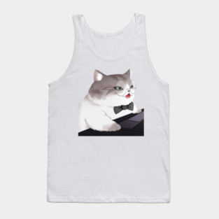 Funny Cat Working o Laptop, Love Cats Tank Top