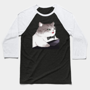 Funny Cat Working o Laptop, Love Cats Baseball T-Shirt