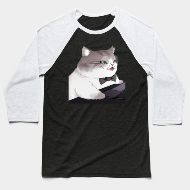 Funny Cat Working o Laptop, Love Cats Baseball T-Shirt by logiamerch