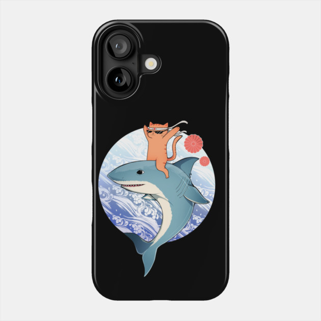 Funny Orange Cat Riding Shark, Love Cats Phone Case by logiamerch