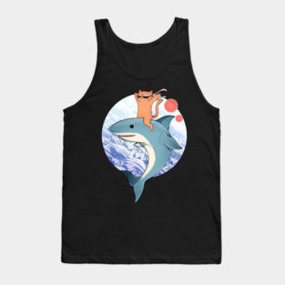 Funny Orange Cat Riding Shark, Love Cats Tank Top
