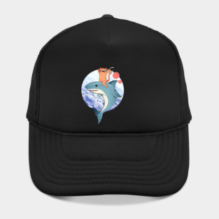 Funny Orange Cat Riding Shark, Love Cats Hat