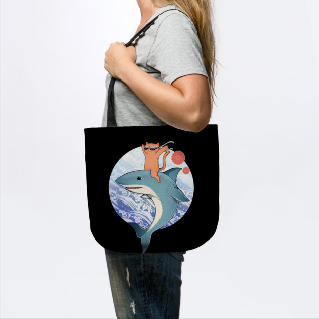 Funny Orange Cat Riding Shark, Love Cats by logiamerch