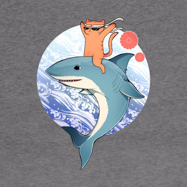 Funny Orange Cat Riding Shark, Love Cats by logiamerch