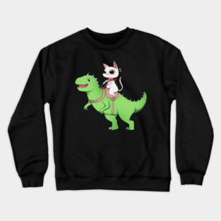 Funny Cat Riding Dinosaur, Love Cats Crewneck Sweatshirt