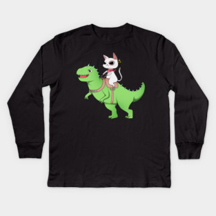 Funny Cat Riding Dinosaur, Love Cats Kids Long Sleeve T-Shirt