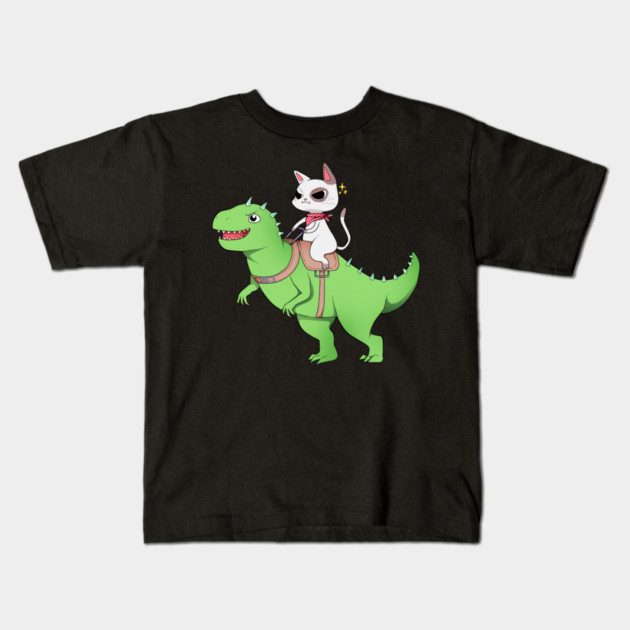 Funny Cat Riding Dinosaur, Love Cats Kids T-Shirt by logiamerch