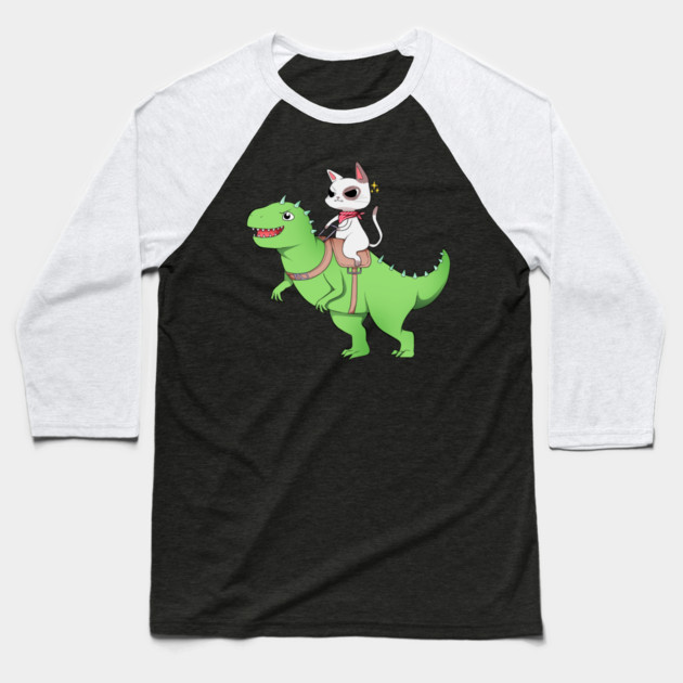 Funny Cat Riding Dinosaur, Love Cats Baseball T-Shirt by logiamerch