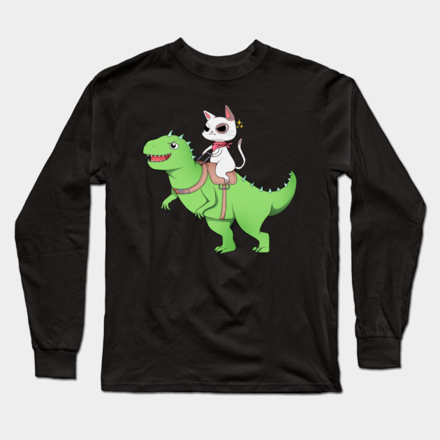 Funny Cat Riding Dinosaur, Love Cats Long Sleeve T-Shirt by logiamerch