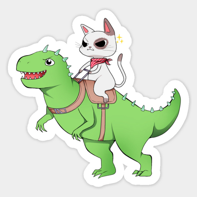 Funny Cat Riding Dinosaur, Love Cats Sticker by logiamerch