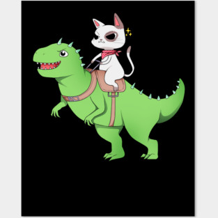 Funny Cat Riding Dinosaur, Love Cats Posters and Art