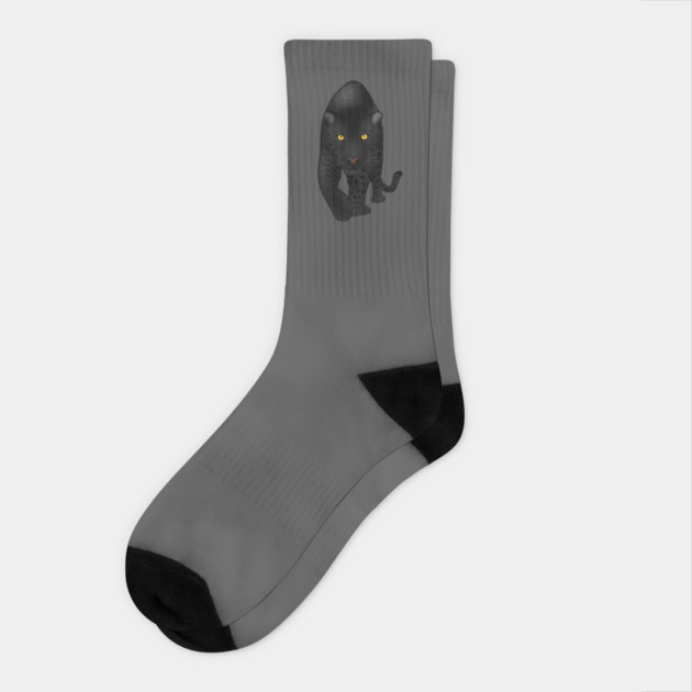 Black Jaguar Panther, Big Cat Art Socks by logiamerch