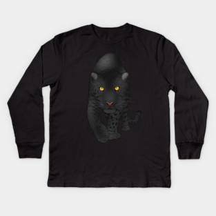 Black Jaguar Panther, Big Cat Art Kids Long Sleeve T-Shirt