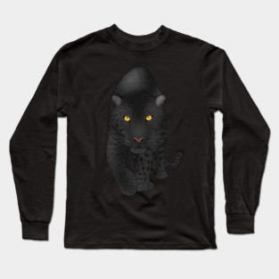 Black Jaguar Panther, Big Cat Art Long Sleeve T-Shirt