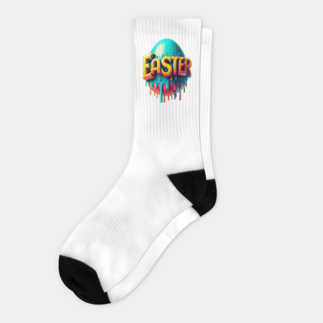 Vintage Easter Egg – Retro Text Easter Design with Dropping Colors Socks by Ben's Store 1