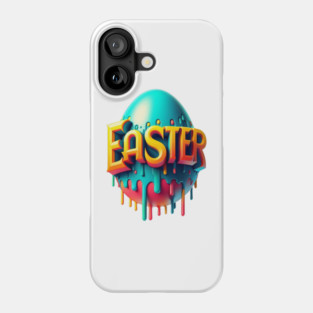 Vintage Easter Egg – Retro Text Easter Design with Dropping Colors Phone Case
