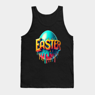 Vintage Easter Egg – Retro Text Easter Design with Dropping Colors Tank Top