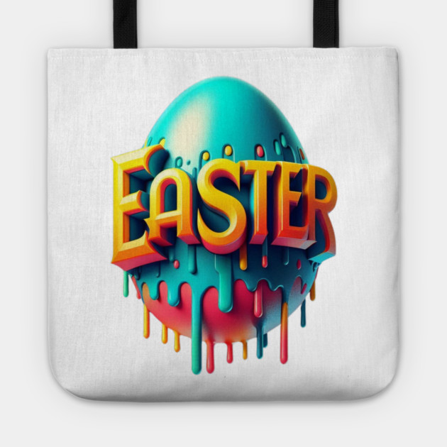Vintage Easter Egg – Retro Text Easter Design with Dropping Colors Tote by Ben's Store 1