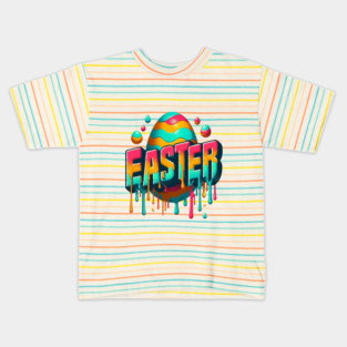 Vintage Easter Egg – Retro Text Easter Design with Dropping Colors Kids T-Shirt
