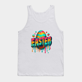 Vintage Easter Egg – Retro Text Easter Design with Dropping Colors Tank Top
