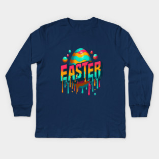 Vintage Easter Egg – Retro Text Easter Design with Dropping Colors Kids Long Sleeve T-Shirt