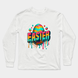 Vintage Easter Egg – Retro Text Easter Design with Dropping Colors Long Sleeve T-Shirt