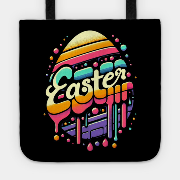 Vintage Easter Egg – Retro Easter Design with Dropping Colors Tote by Ben's Store 1