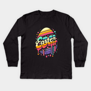 Vintage Easter Egg – Retro Easter Design with Dropping Colors Kids Long Sleeve T-Shirt