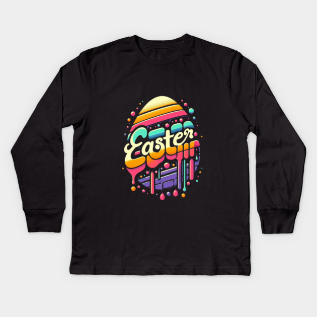 Vintage Easter Egg – Retro Easter Design with Dropping Colors Kids Long Sleeve T-Shirt by Ben's Store 1