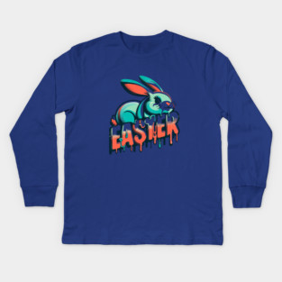 Easter Bunny –Vintage Design with Retro Text for a Classic Celebration Kids Long Sleeve T-Shirt