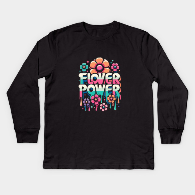 Flower Power – Retro Style for Peace and Love Kids Long Sleeve T-Shirt by Ben's Store 1