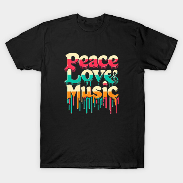 Peace, Love & Music – Retro Style for Groovy Souls T-Shirt by Ben's Store 1