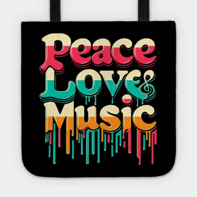 Peace, Love & Music – Retro Style for Groovy Souls Tote by Ben's Store 1