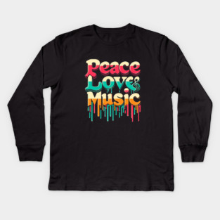 Peace, Love & Music – Retro Style for Groovy Souls Kids Long Sleeve T-Shirt