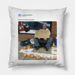 Harvard-Trained Beggar: Religious Charity Showdown Pillow