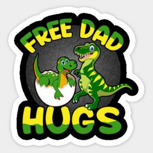 Free Dad Hugs Dinosaur Dad & Kid | Funny Father's Day Dino Gift Sticker