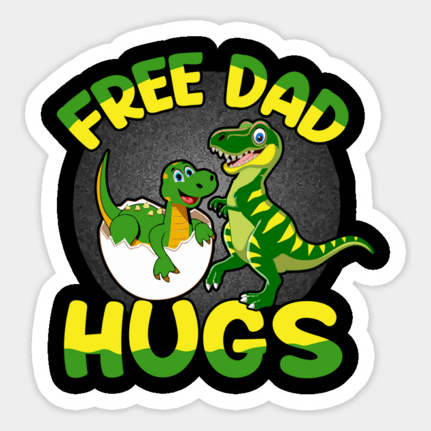 Free Dad Hugs Dinosaur Dad & Kid | Funny Father's Day Dino Gift Magnet by Prinyos