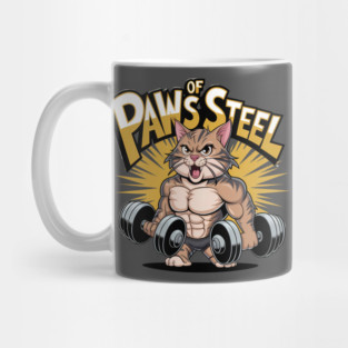 Paws of Steel - Funny Gym Cat Lifting Weights Workout Tee Mug