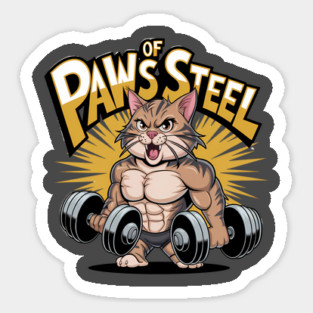Paws of Steel - Funny Gym Cat Lifting Weights Workout Tee Sticker