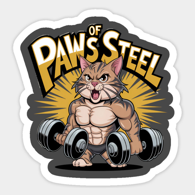 Paws of Steel - Funny Gym Cat Lifting Weights Workout Tee Magnet by Stylish Shirt