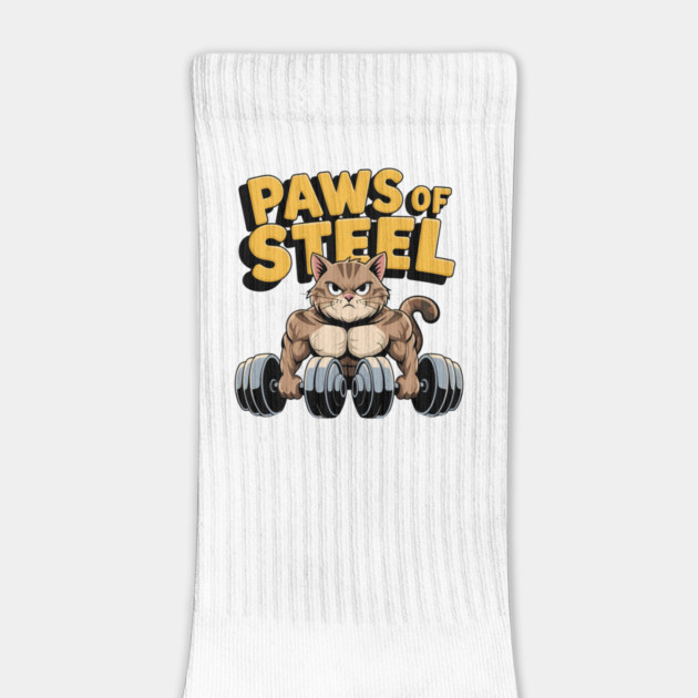 Paws of Steel - Funny Gym Cat Lifting Weights Workout Tee by Stylish Shirt