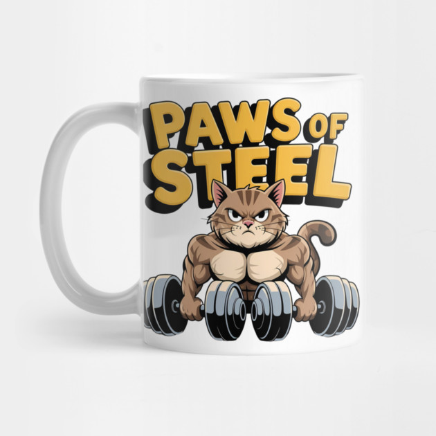 Paws of Steel - Funny Gym Cat Lifting Weights Workout Tee by Stylish Shirt