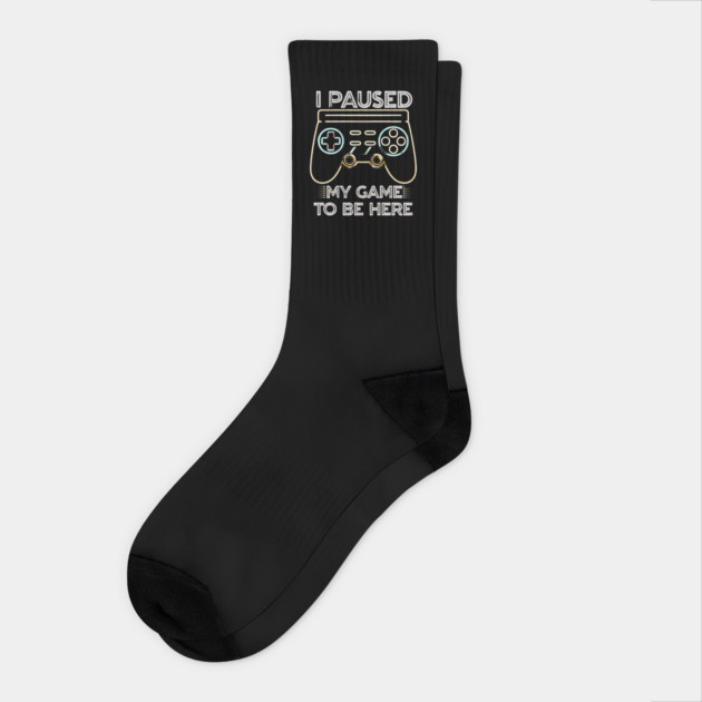 I Paused My Game to Be Here - Funny Gamer Neon Controller Tee Socks by Stylish Shirt