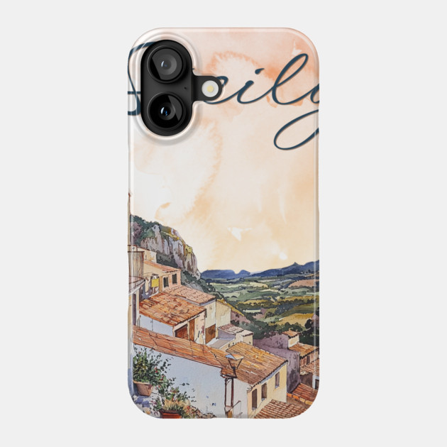 Sicily Italy Watercolor Art – Mediterranean Seaside Travel Print Phone Case by TuncGK