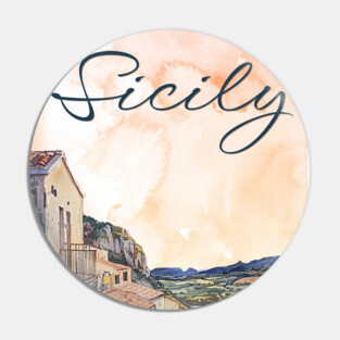 Sicily Italy Watercolor Art – Mediterranean Seaside Travel Print Pin